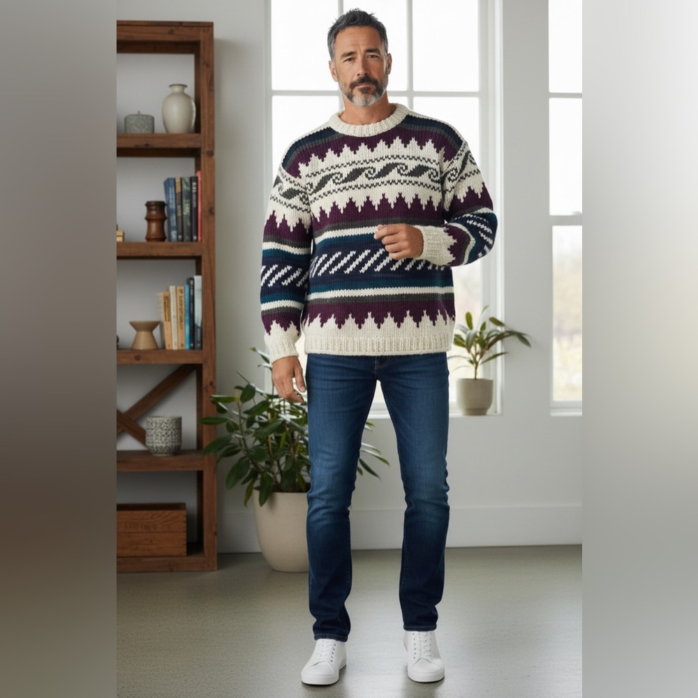Men’s Ixchel Handmade 100% Wool Sweater Ecuador Knit‎ Oversized Cozy Crewneck